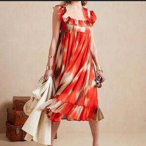 Banana Republic Ruffle Empire Waist Midi Dress Women's Orange Small